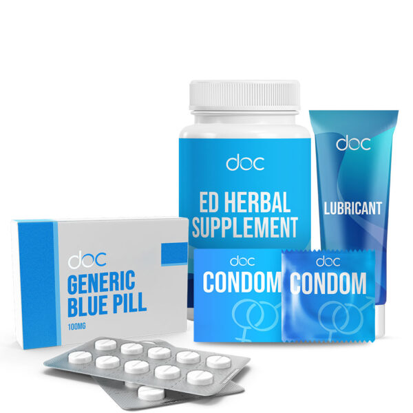 Doctor Approved Playtime Pleasure (Generic Blue Pill 100mg + ED Herbal Supplement + Condom + Lubricant)