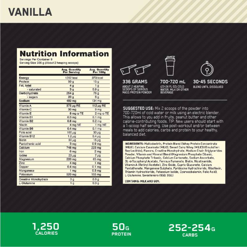 Optimum Nutrition Serious Mass Vanilla Powder - Image 3