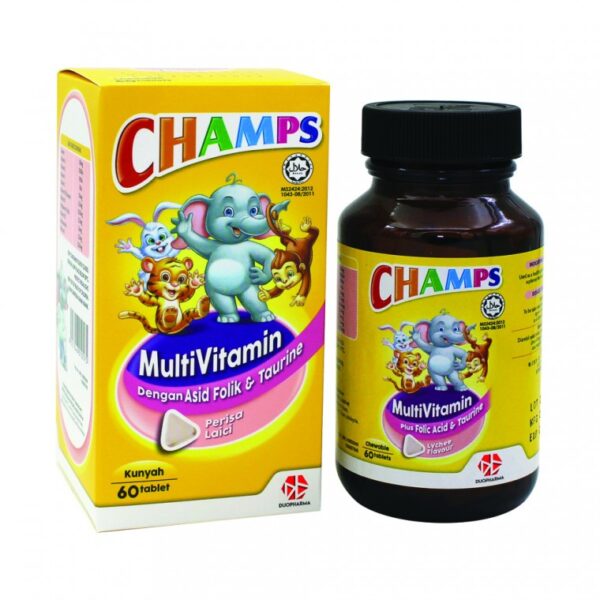 Champs Multivitamin with Folic Acid and Taurine Chewable Tablet (Lychee) 60s