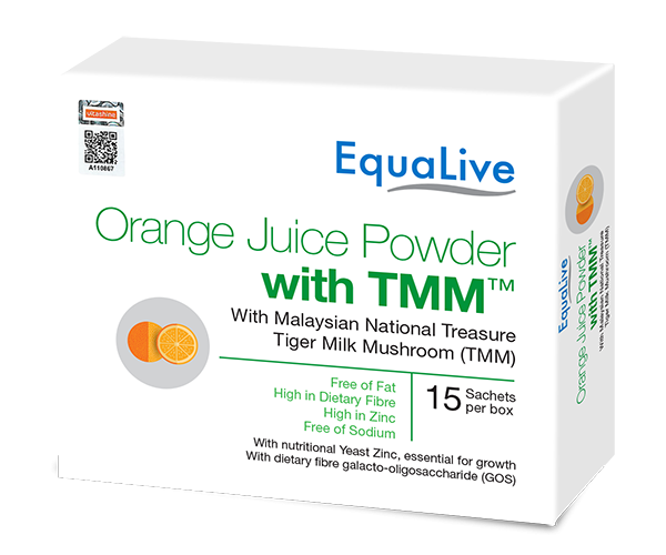 Equalive Orange Juice Powder + Tiger Milk Mushroom Sachet