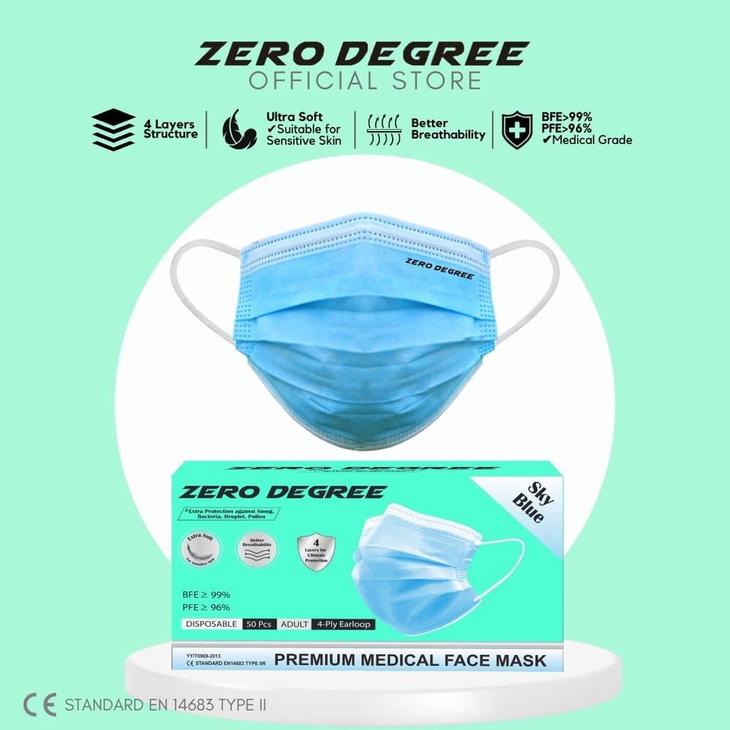 Zero Degree 4Ply Premium Medical Face Mask Adult 50s - Image 2